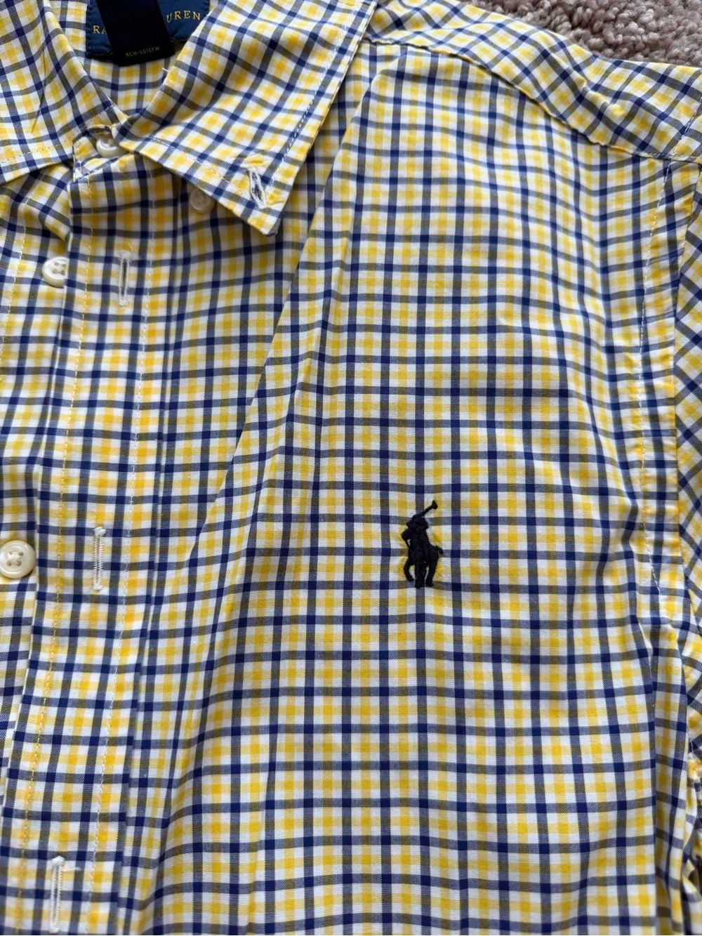 Ralph Lauren Yellow and Navy Check Button-Down Shirt